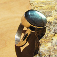 Indian Ring with Labradorite - smooth 925 Silver Setting