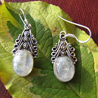 Charming Indian Moonstone Earrings decorated with Silver