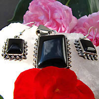 Noble Onyx Jewelry Set ornated ❧ 925 Silver -20%
