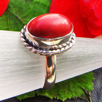 Red Coral Ring decorated • Indian 925 Silver Jewelry