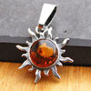 Amber orange Pendant in Sun Shape ☼ 925 Silver -20%
