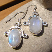 Indian Moonstone Earrings - finely ornated 925 Silver