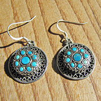 Round Turquoise Earrings - Indian Ethnic Jewelry 925 Silver