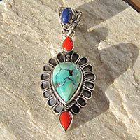 Turquoise | Coral | Lapis • Pendants Ethnic Silver Jewelry