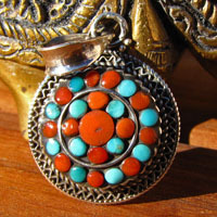 Indian Pendant Turquoise Coral • 925 Silver Ethnic Look