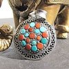 Pendant Turquoise and Coral ❦ 925 Silver Ethnic Jewelry