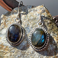 Indian Labradorite Earrings adorned with Silver cord