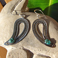 Earrings with Turquoise ❧ Paisley • Wing ❧ 925 Silver