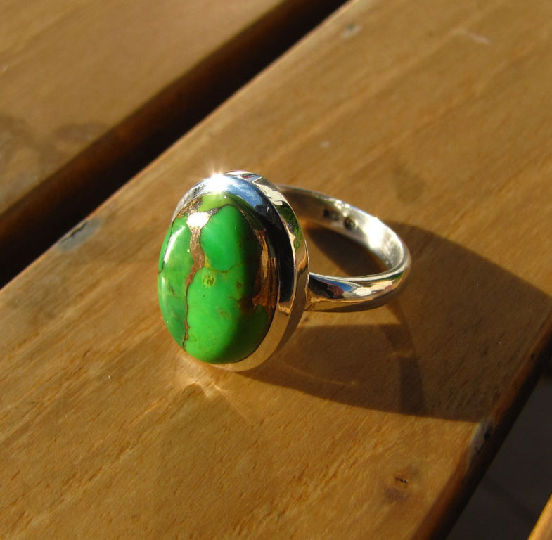 Indischer Ring Sea Jasper Variscit grün - 925 Silber Schmuck