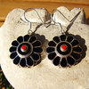 Indian Earrings Onyx with Coral Flower Shape 925 Silver