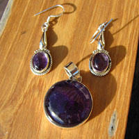 Amethyst Pendant round, Earrings Ethnic Style - 925 Silver