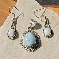 Attractive Indian Larimar Jewelry Set ❦ 925 Silver