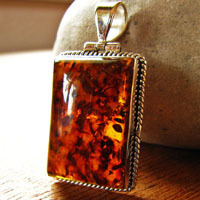 Elegant Amber Pendant decorated ☼ 925 Silver