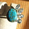 Ring Sea Jasper and Blue Topaz ⚜ 925 Silver Jewelry
