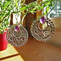 Indian Earrings with Amethyst in floral Braid 925 Silver