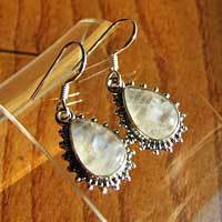 Indian Moonstone Earrings radially decorated 925 Silver