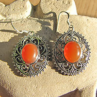 Indian Earrings with Carnelian - floral 925 Silver Braid
