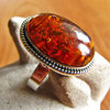 Splendid Amber Ring with Cord Ornament - 925 Silver