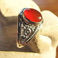 Indian Carnelian Ring with Ornament ☼ 925 Silver Jewelry
