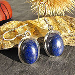 Indian Lapis Lazuli Earrings oval - smooth Silver Border
