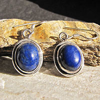 Indian Lapis Lazuli Earrings - delicate 925 Silver Rim