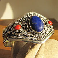 Indian Bangle Lapis Lazuli and Coral ☙ Ethnic Style Silver