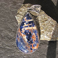 Pendant Sodalite blue orange ❦ Ethnic Style 925 Silver