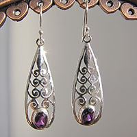 Indian Amethyst Earrings • floral Ornament 925 Silver