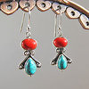 Earrings Turquoise and Coral ❦ Ethnic Style 925 Silver