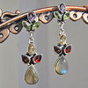 Indian Stud Earrings floral Gemstone Design • 925 Silver