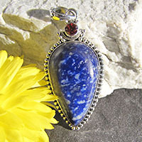 Lapis Lazuli Pendant ornated with Garnet • 925 Silver Jewelry