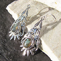 Indian Labradorite Silver Earrings • Floral Ornament