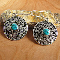 Indische Türkis Ohrringe • stilvolle Verzierung 925 Silber