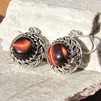 Glittering Red Tiger's-eye Earrings ⚜ Design 925 Silver