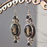 Sparkling Smoky Quartz Earrings ★ Indian Silver Jewelry