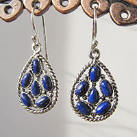 Lapis Lazuli Earrings ❦ ornated 925 Silver Mesh -30%