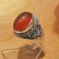 Indian Cernelian Ring decorated • Ethnic Style 925 Silver