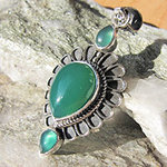 Indischer Anhänger Grüner Onyx ❦ Ethnostil 925 Silber
