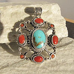 Splendid Ethnic Design Pendant Turquoise Coral ❦ 925 Silver