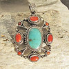 Splendid Ethnic Pendant Turquoise Coral ❦ 925 Silver