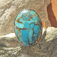 Indischer Ring Sea Jasper blau Variscit ❂ 925 Silber Schmuck