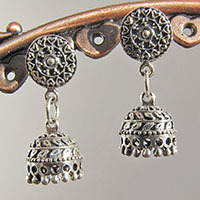 Indian 'Jhumka' Stud Earrings Dome Shape ❦ 925 Silver