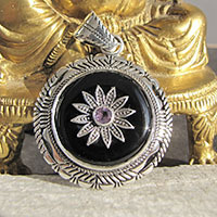 Pendant Onyx with Amethyst ❂ floral Design 925 Silver