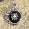 Anhänger Onyx mit Perle ❂ florales Design 925 Silber
