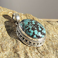 Indian Turquoise Pendant ornated • Ethnic 925 Silver