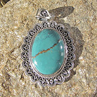 Turquoise Pendant artfully decorated ☙ 925 Silver
