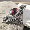 Indischer Granat Ring ☙ Vajra Design ☙ 925 Silberschmuck