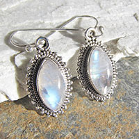 Moonstone Earrings navette-shaped ✧ Indian Silver Jewelry