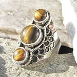 Indian Tiger's-Eye Ring ☙ Ethnic Design ☙ 925 Silver Jewelry