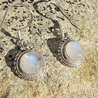 Round Moonstone Earrings adorned ☙ 925 Silver Jewelry
